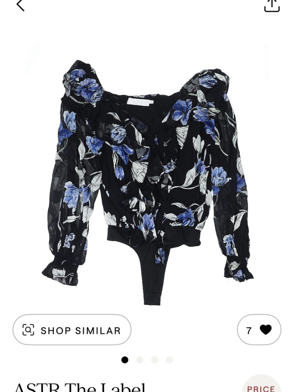 Astr Black Floral Blue & White Long-Sleeve Bodysuit